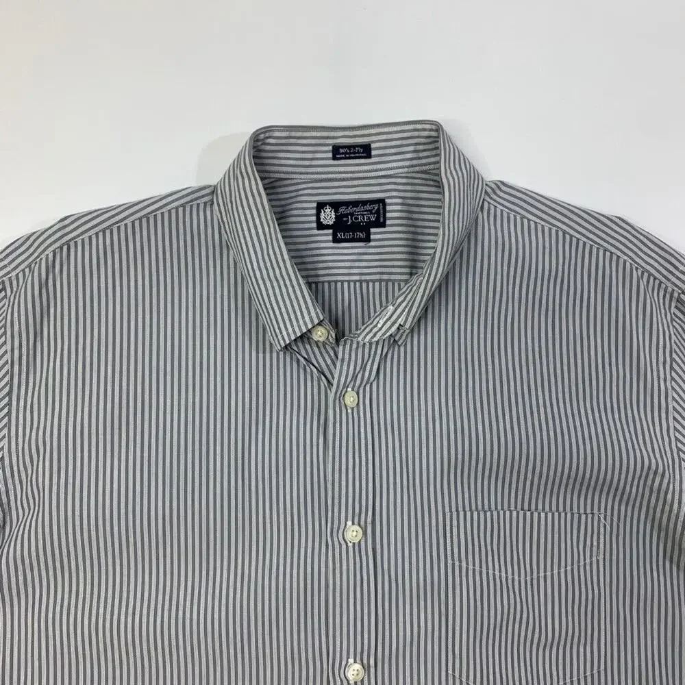 J Crew Shirt Mens XL Gray White Cotton 80s 2Ply Haberdashery Striped Button Down